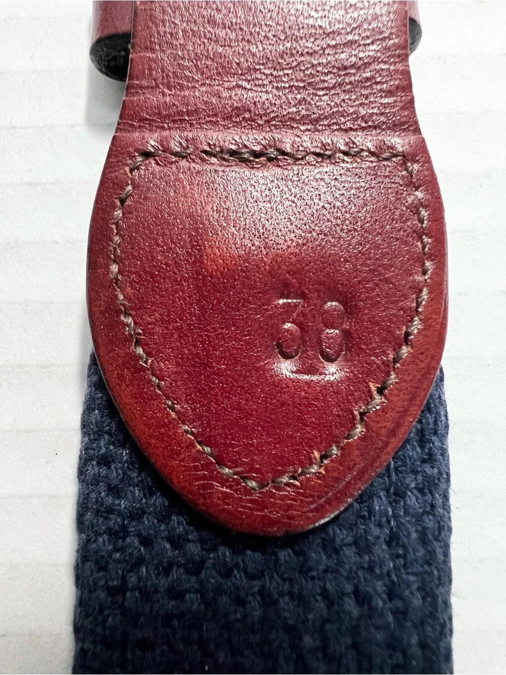Nautical Whale Embroidered Belt Brown Leather Brass Buckle 38 Preppy USA Coastal